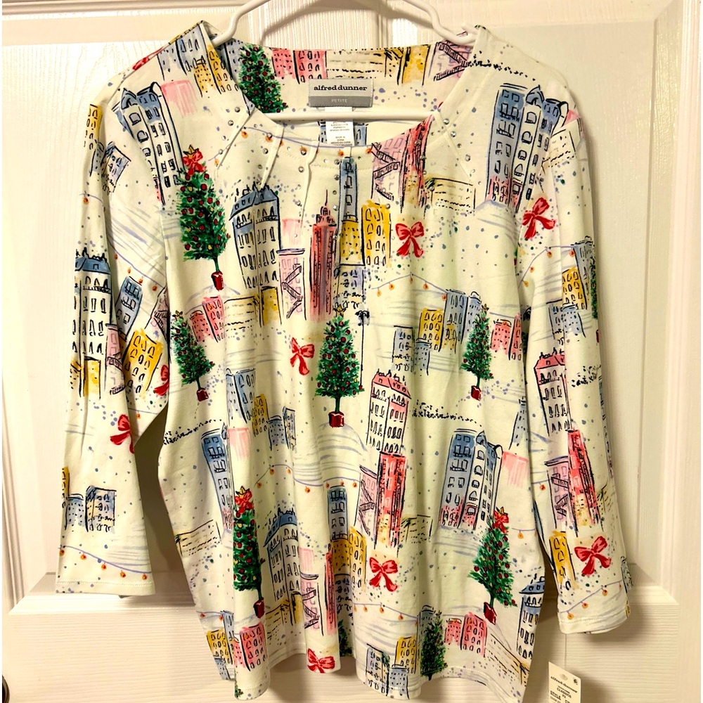 Alfred Dunner Christmas Print long sleeve shirt PL